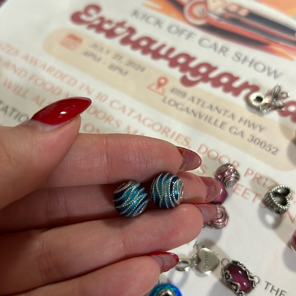 PANDORA set of TWO blue wave charm